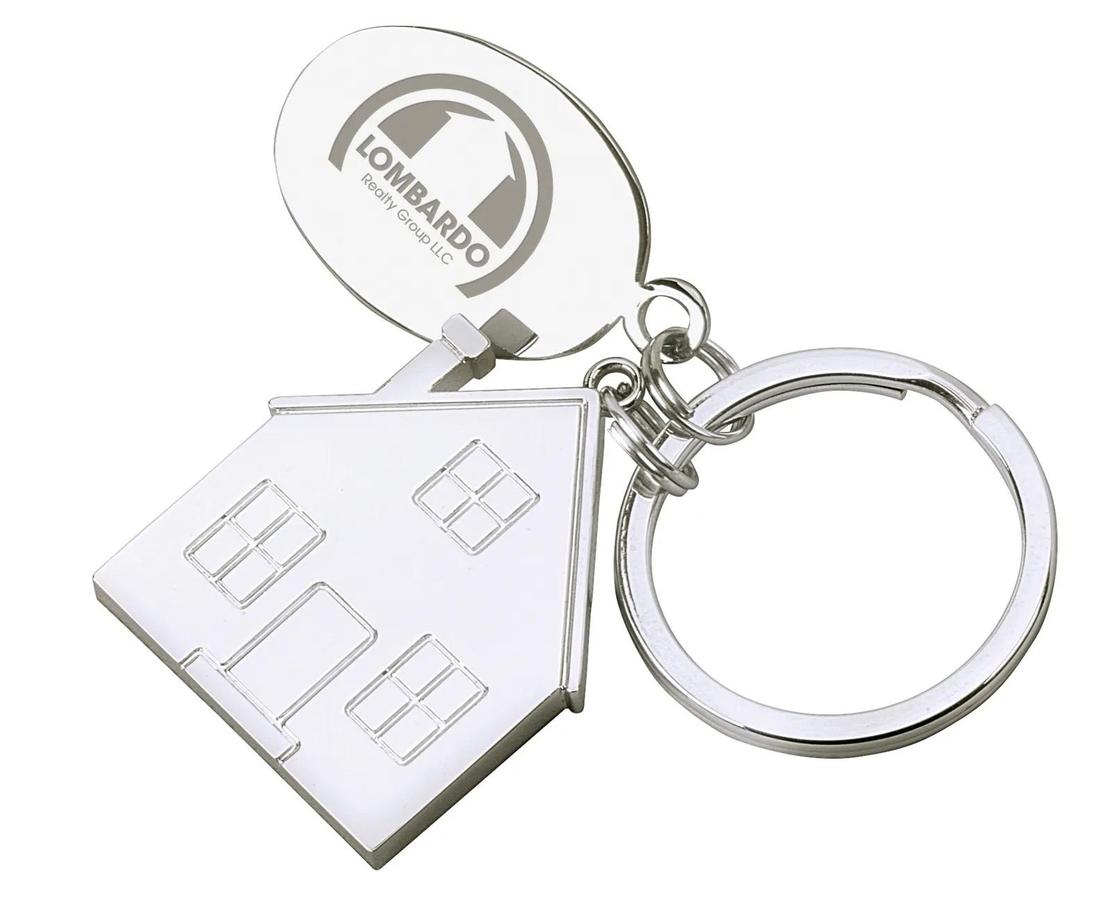 Custom Keychain House Tag Silver Zinc with Pouch - 2.75 in - product view 4