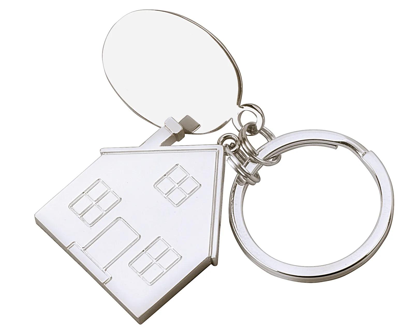 Custom Keychain House Tag Silver Zinc with Pouch - 2.75 in - product view 5