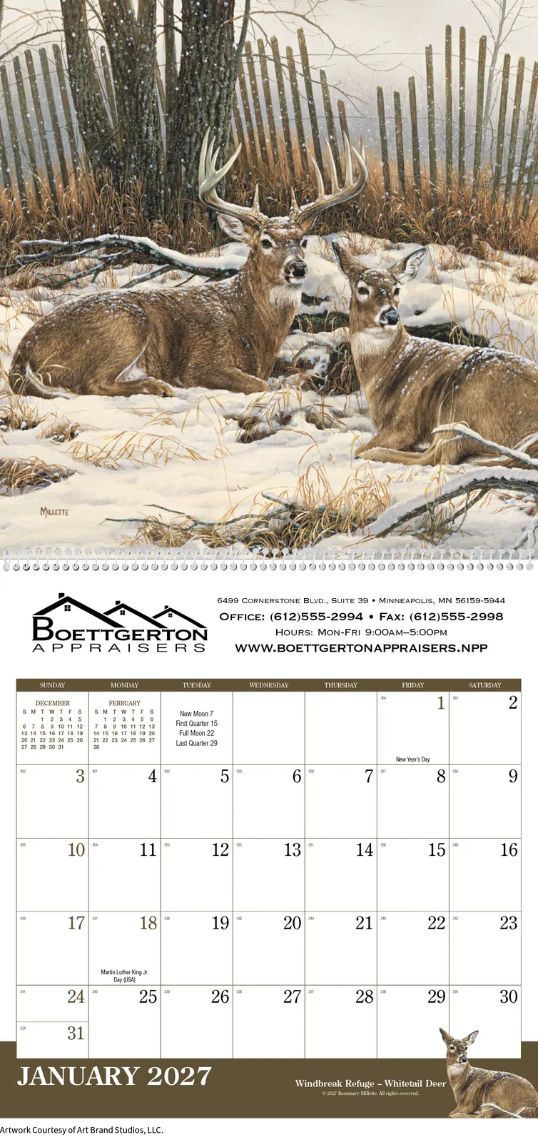 Wildlife Art Wall Calendar FSC Matte Cover - 25 x 12 in - product view 3