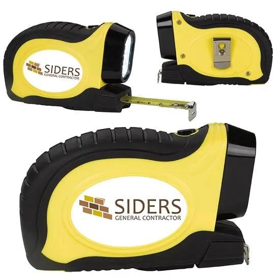 LED Tape Measure with Flashlight Rubber Case Auto Lock - 16 ft