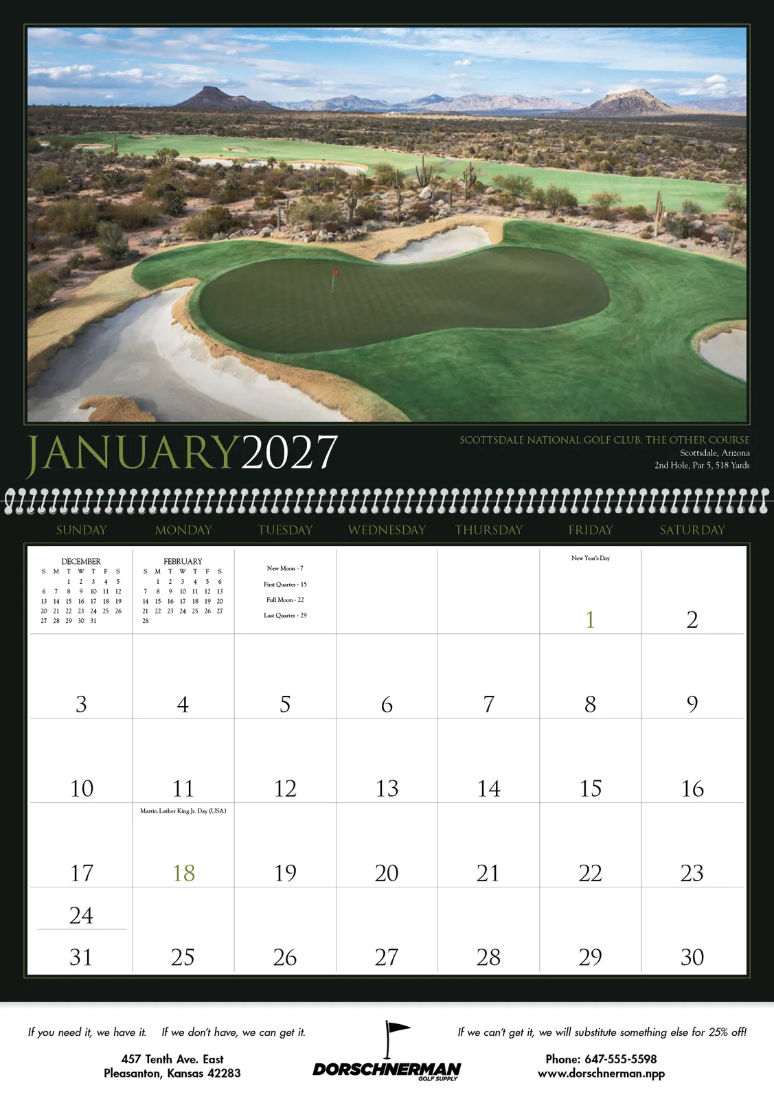 Golf America Wall Calendar Scenic Course Photos - 22 x 16 in - product view 4