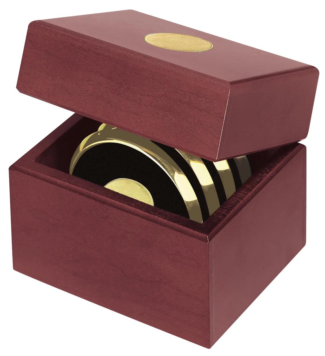Cherry Wood Coaster Set Four Brass-Plated Chest - 5.5 x 4.875 in - product view 2