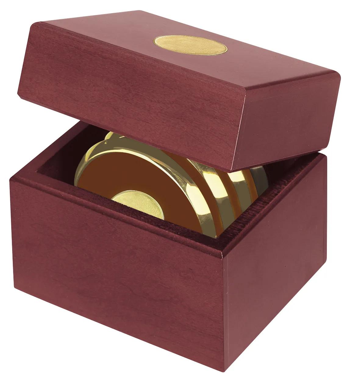 Cherry Wood Coaster Set Four Brass-Plated Chest - 5.5 x 4.875 in - product view 3