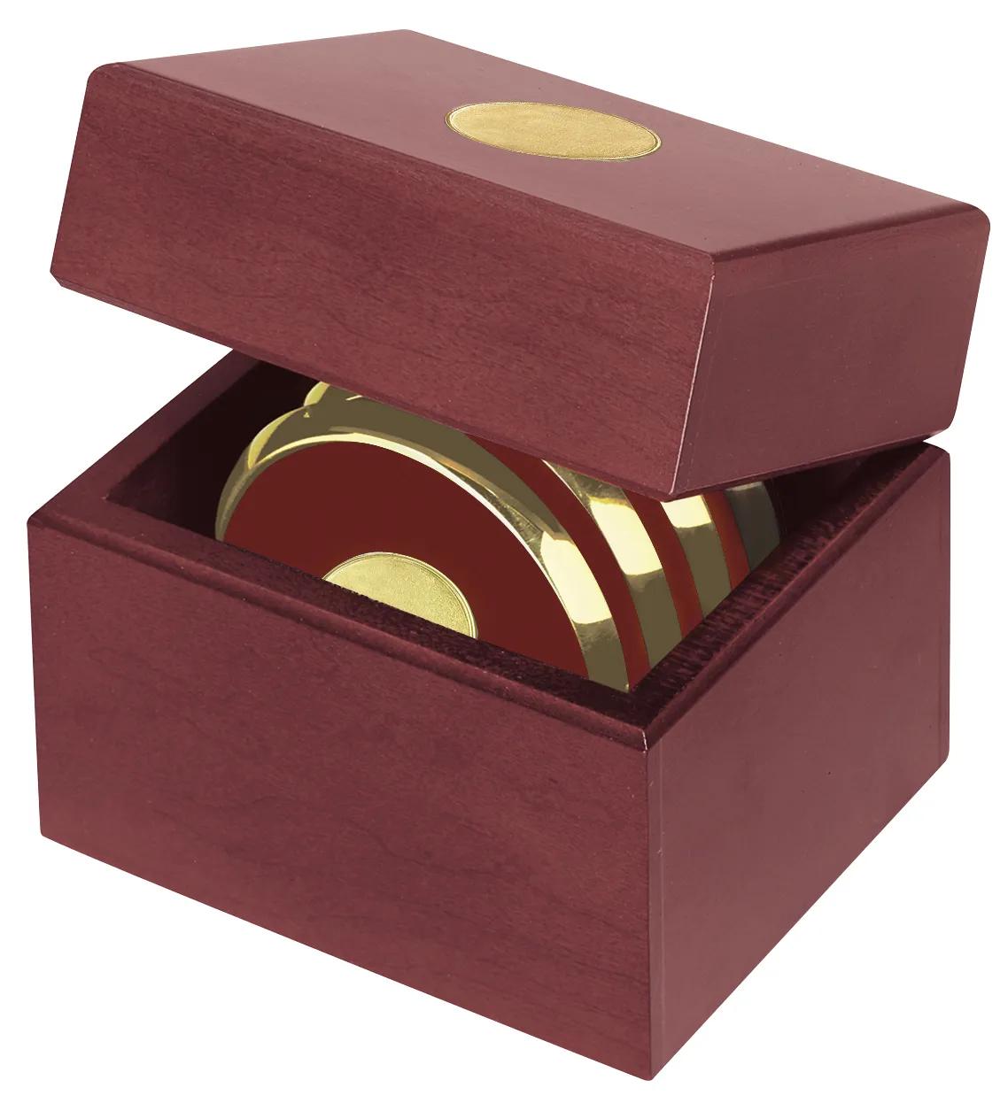 Cherry Wood Coaster Set Four Brass-Plated Chest - 5.5 x 4.875 in - product view 4
