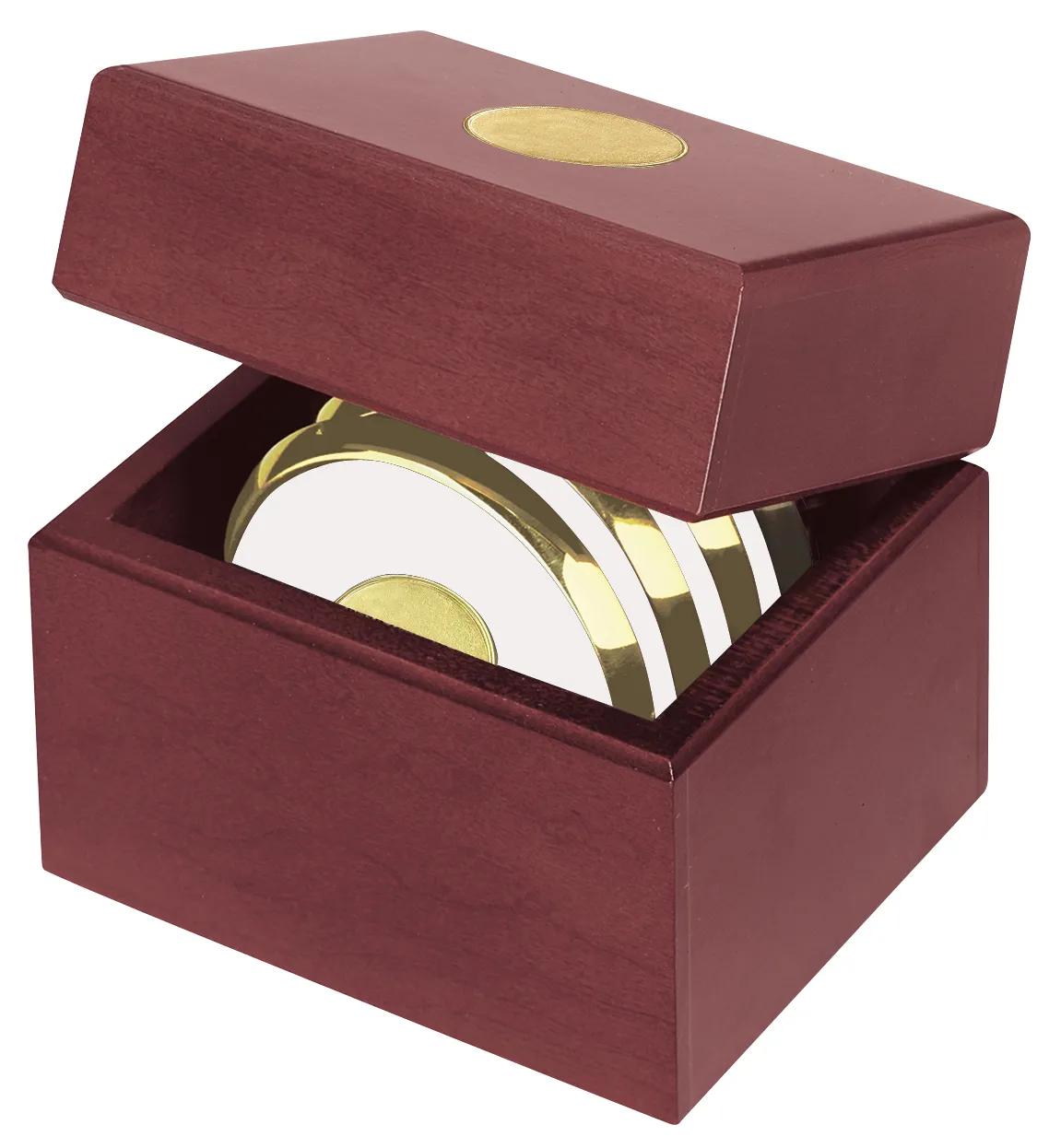 Cherry Wood Coaster Set Four Brass-Plated Chest - 5.5 x 4.875 in - product view 8