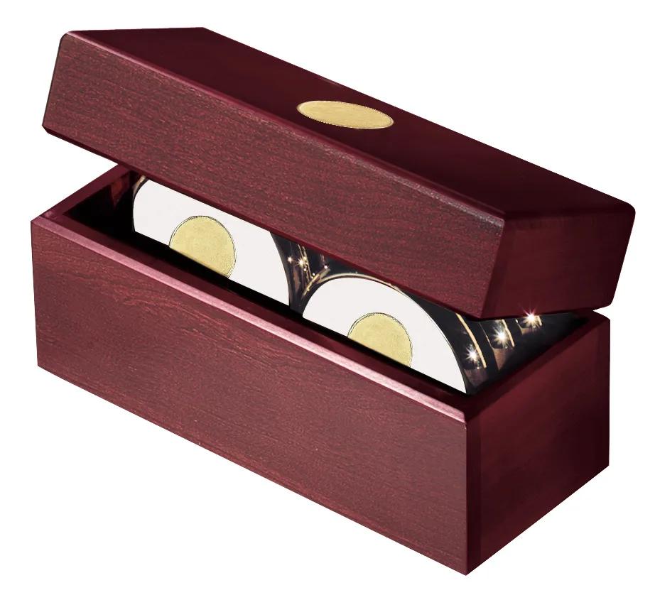 Cherry Wood Coaster Set Six Brass-Plated Chest - 8.75 x 3.75 in - product view 4