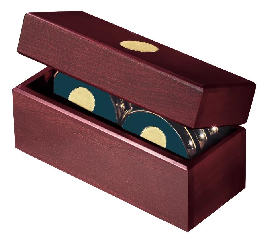 Cherry Wood Coaster Set Six Brass-Plated Chest - 8.75 x 3.75 in - product view 8