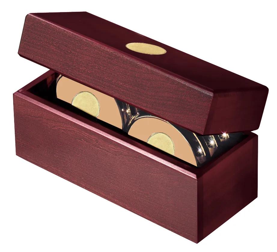 Cherry Wood Coaster Set Six Brass-Plated Chest - 8.75 x 3.75 in - product view 11