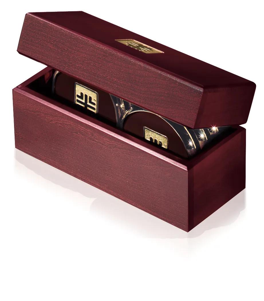 Cherry Wood Coaster Set Six Brass-Plated Chest - 8.75 x 3.75 in - product view 12