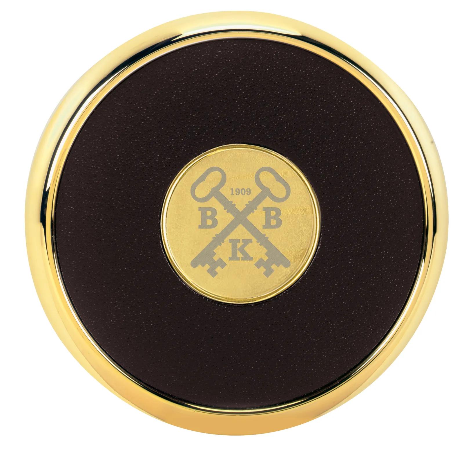 Round Brass Coaster Leather Cork-Backed Single - 0.375 in - product view 16