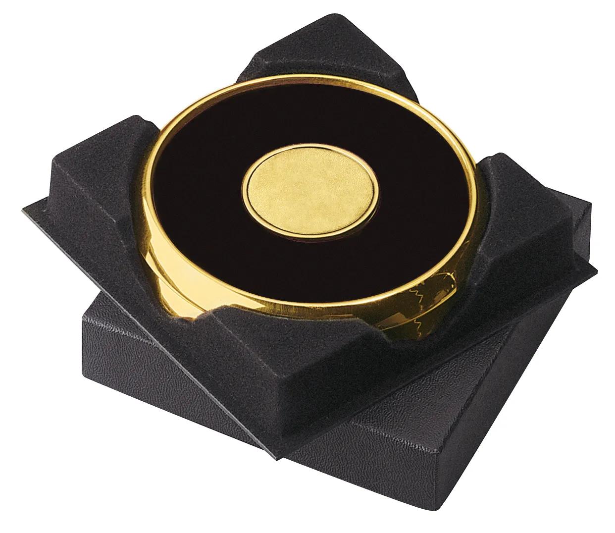 Brass Leather Coaster Set Gift Box Cork Backing - 4.25 in - product view 2