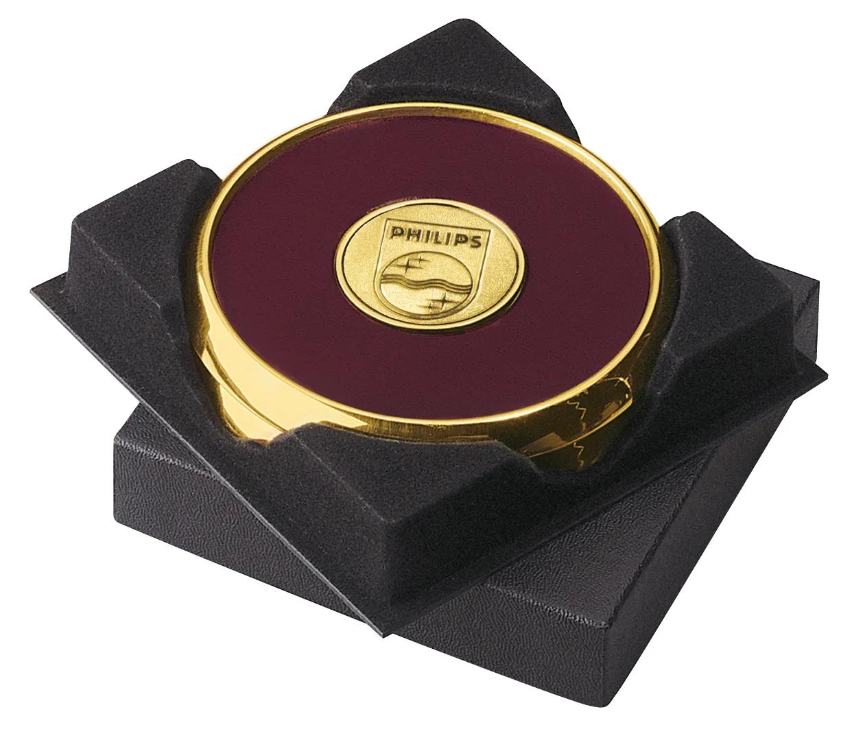 Brass Leather Coaster Set Gift Box Cork Backing - 4.25 in - product view 4