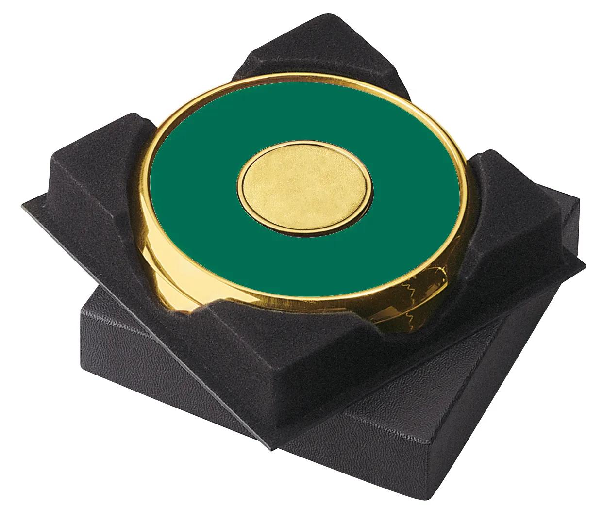 Brass Leather Coaster Set Gift Box Cork Backing - 4.25 in - product view 5