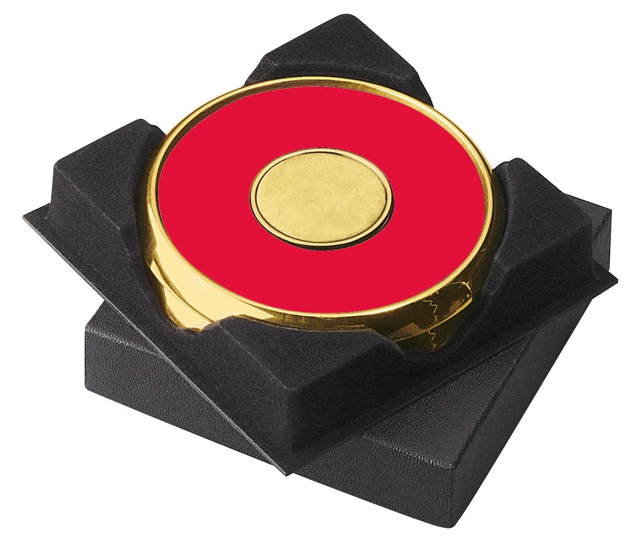 Brass Leather Coaster Set Gift Box Cork Backing - 4.25 in - product view 7