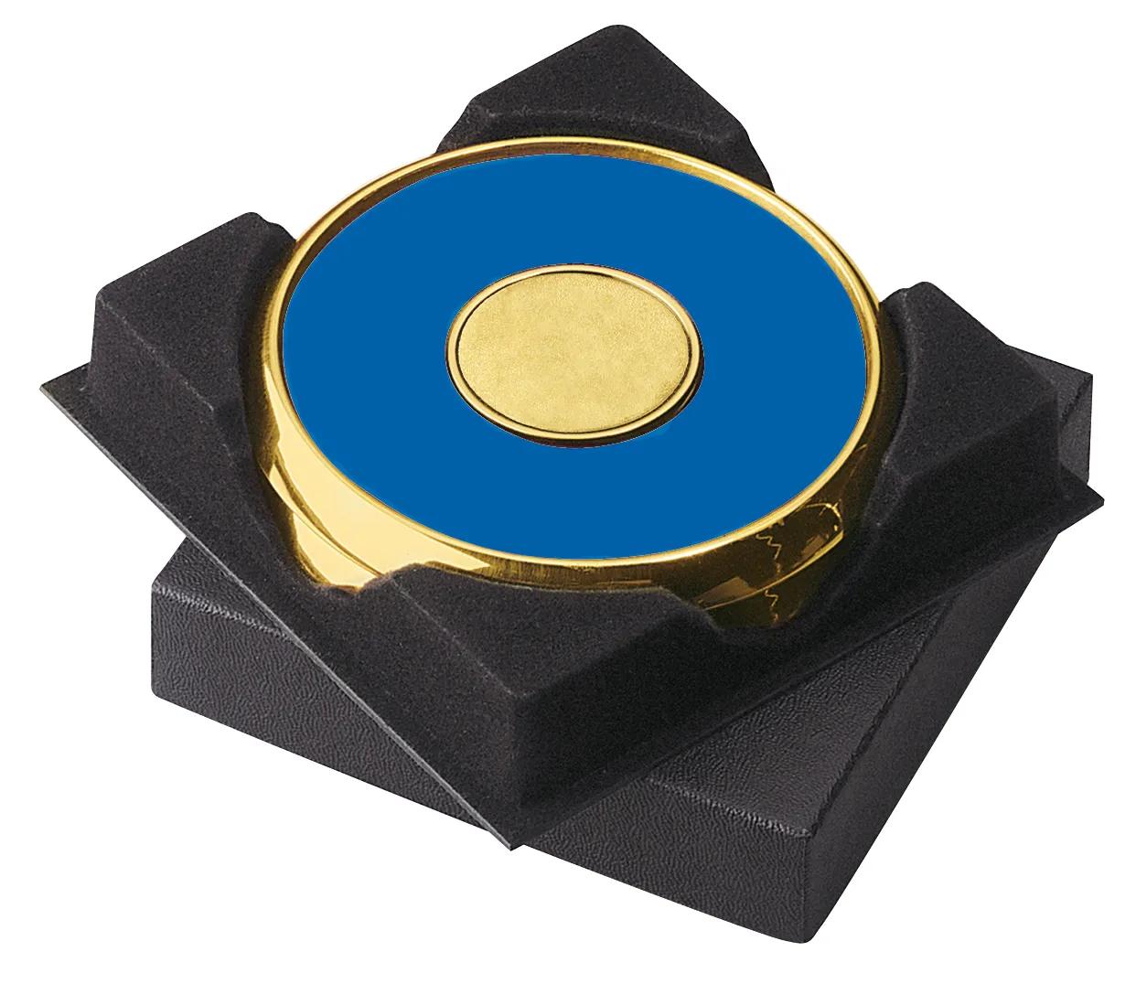 Brass Leather Coaster Set Gift Box Cork Backing - 4.25 in - product view 8