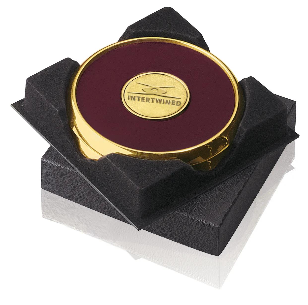 Brass Leather Coaster Set Gift Box Cork Backing - 4.25 in - product view 12