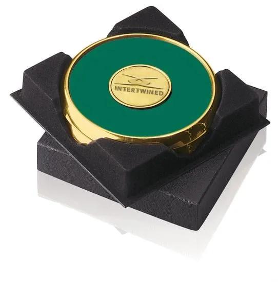 Brass Leather Coaster Set Gift Box Cork Backing - 4.25 in