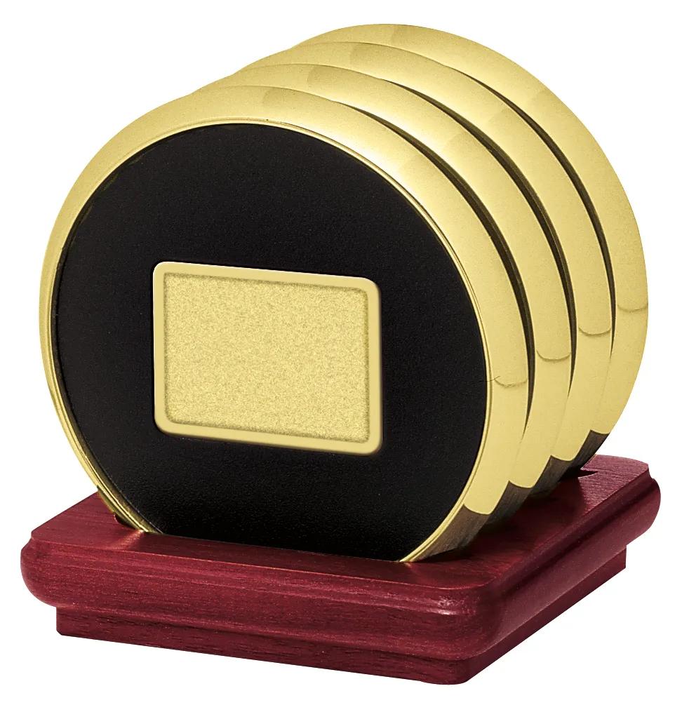 Cherry Wood Coaster Set Stand Brass Zinc - 4 x 3.6 in - product view 2