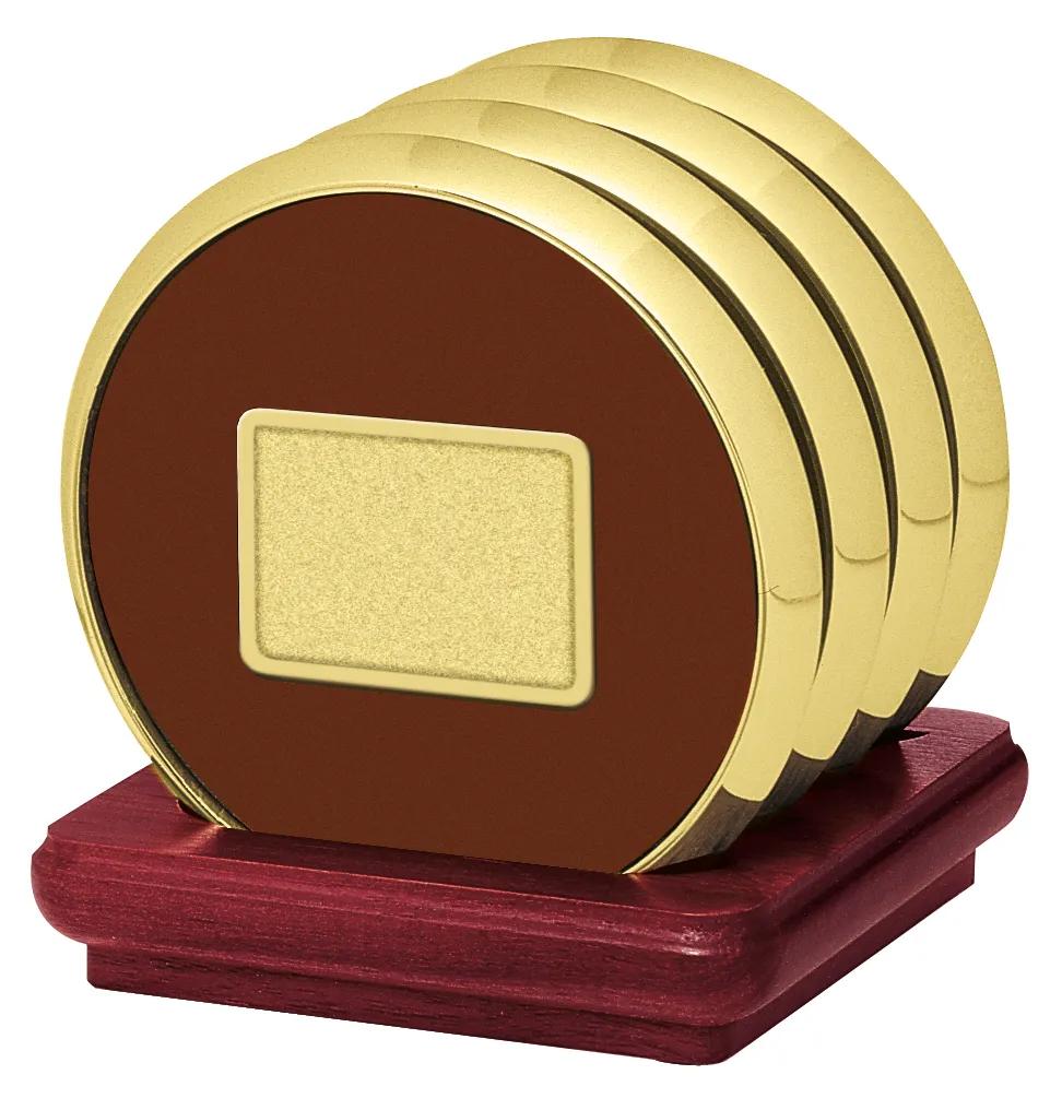 Cherry Wood Coaster Set Stand Brass Zinc - 4 x 3.6 in - product view 3