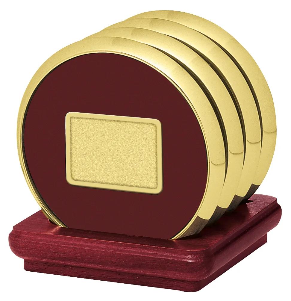 Cherry Wood Coaster Set Stand Brass Zinc - 4 x 3.6 in - product view 4