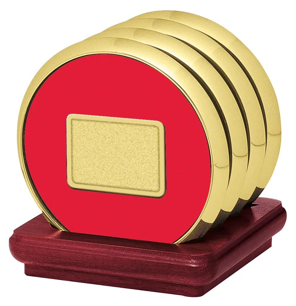 Cherry Wood Coaster Set Stand Brass Zinc - 4 x 3.6 in - product view 7