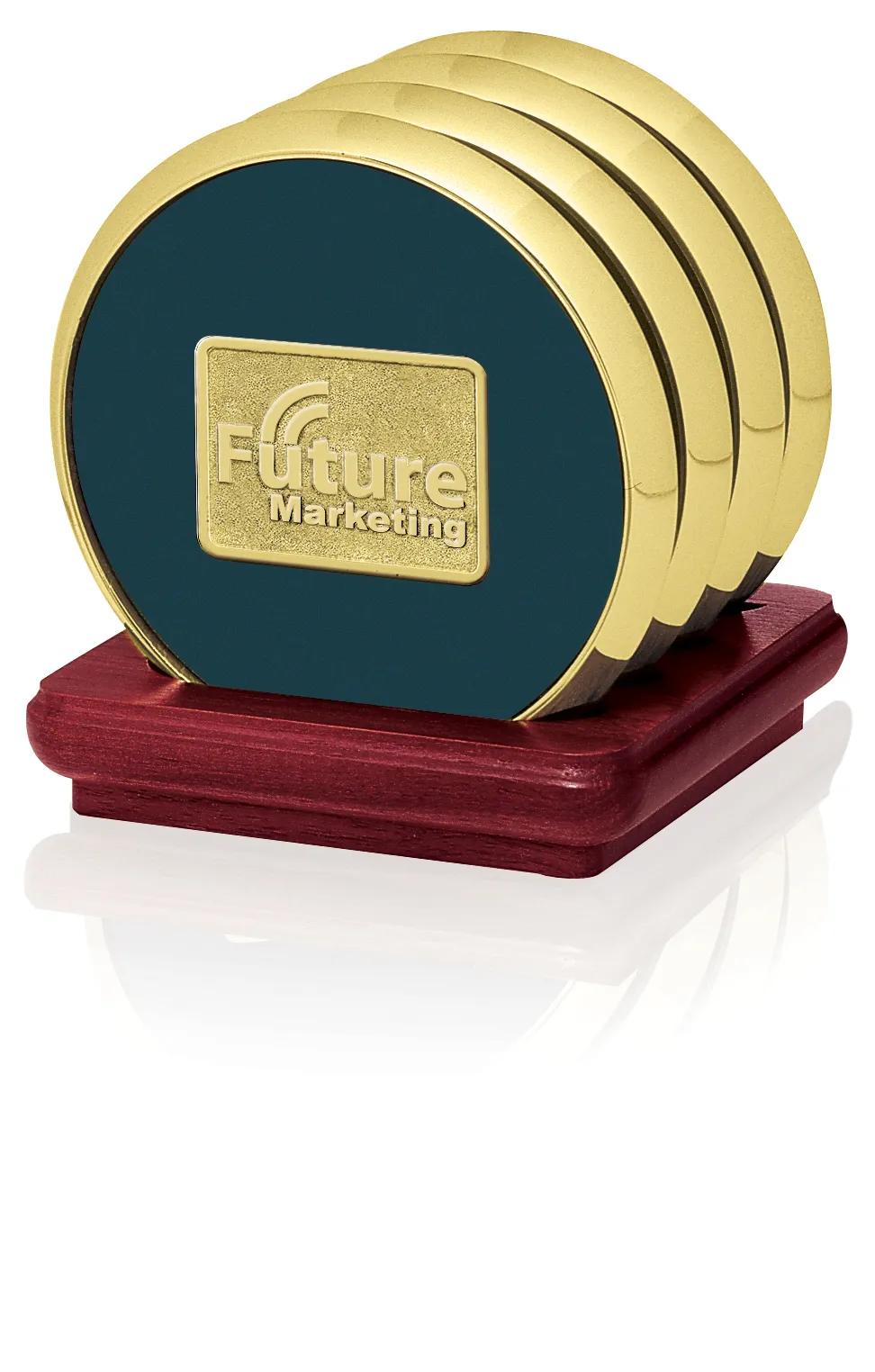 Cherry Wood Coaster Set Stand Brass Zinc - 4 x 3.6 in - product view 14