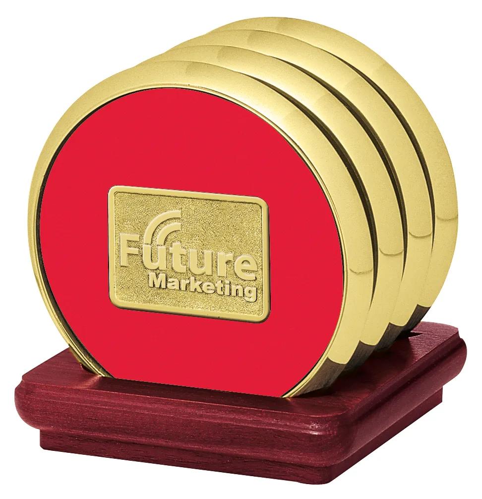 Cherry Wood Coaster Set Stand Brass Zinc - 4 x 3.6 in - product view 15