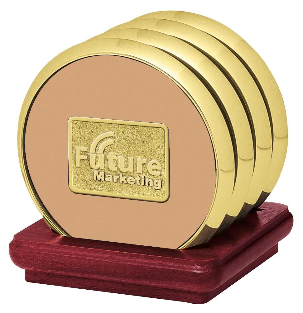 Cherry Wood Coaster Set Stand Brass Zinc - 4 x 3.6 in - product view 17