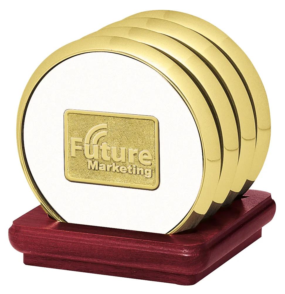 Cherry Wood Coaster Set Stand Brass Zinc - 4 x 3.6 in - product view 18