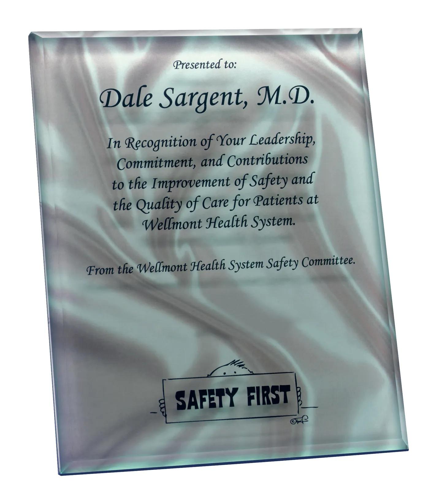 Jade Glass Award Plaque Laser Background - 10 x 8 in - product view 10