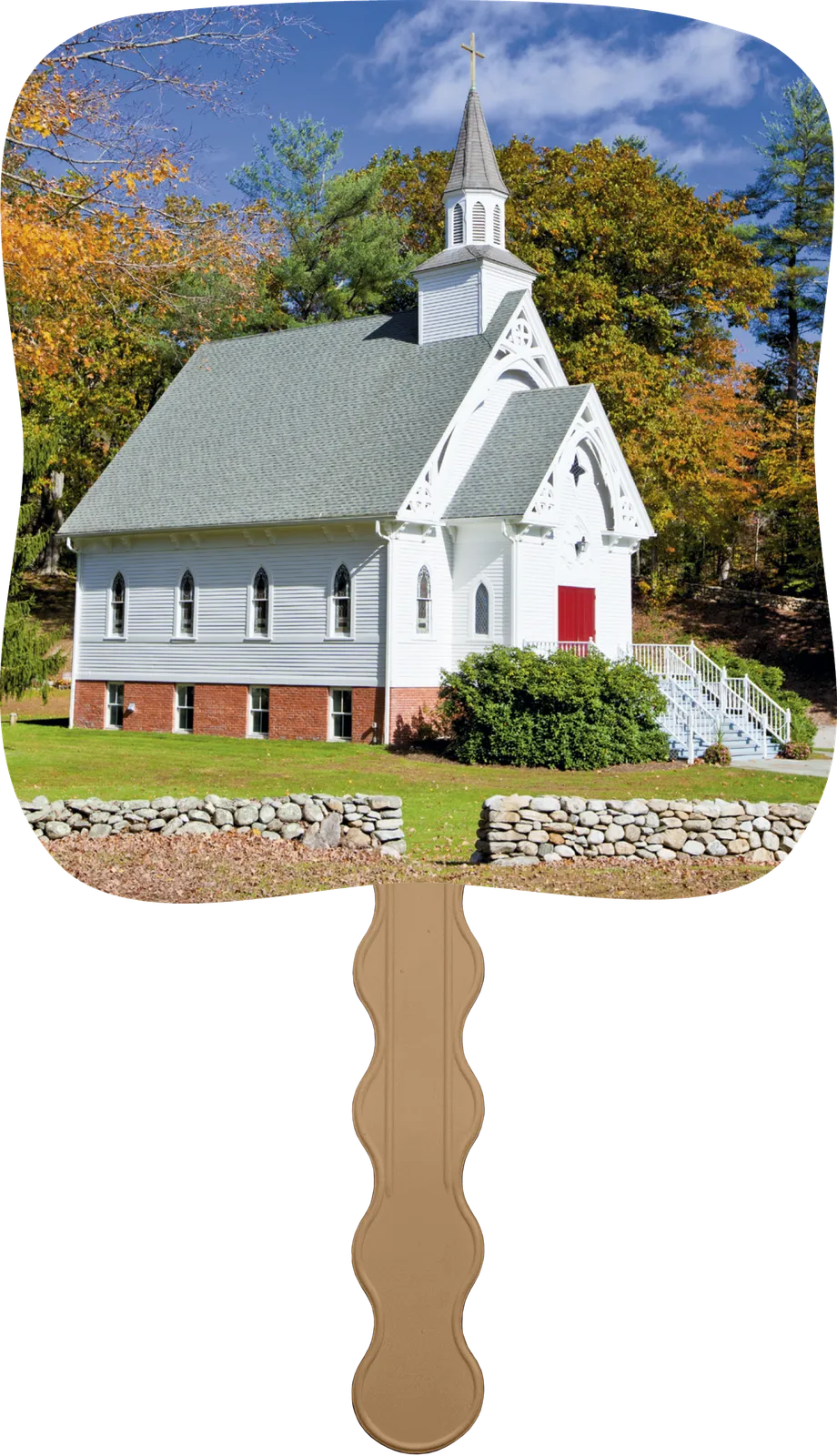 Church Hand Fan Little White Church Design - 7.75 x 7.5 in - product view 5