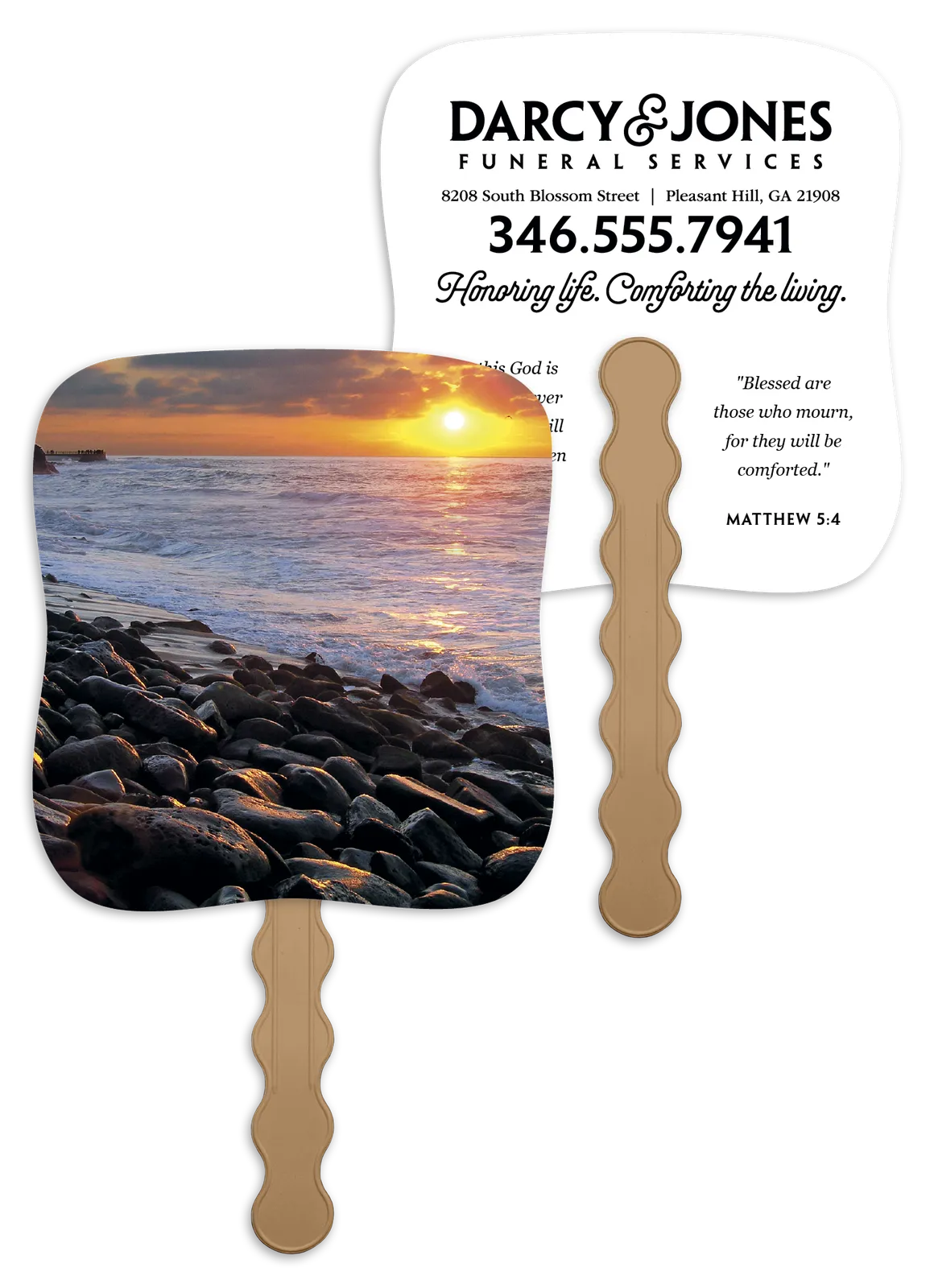 Sunset Hand Fan Shore Design Paper Handle - 7.75 x 7.5 in - product view 3