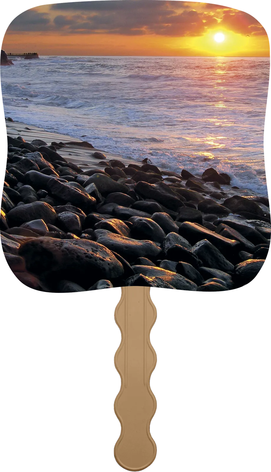 Sunset Hand Fan Shore Design Paper Handle - 7.75 x 7.5 in - product view 4