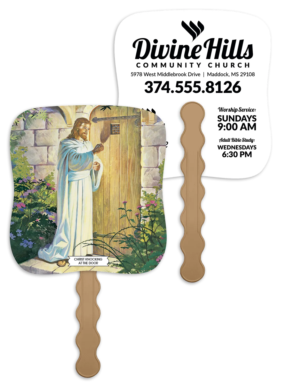 Christ Knocking Hand Fan Paper Custom Imprint - 7.75 x 7.5 in - product view 4