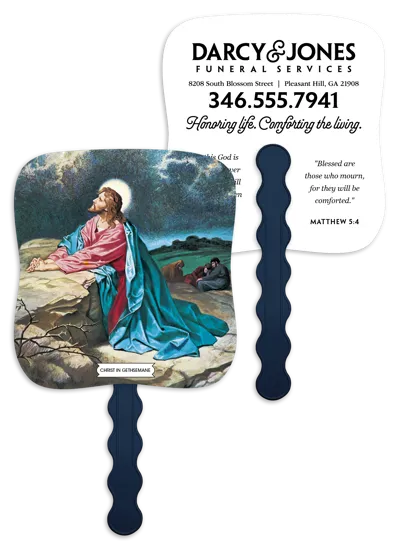 Christ Gethsemane Hand Fan Paper Custom Imprint - 7.75 x 7.5 in