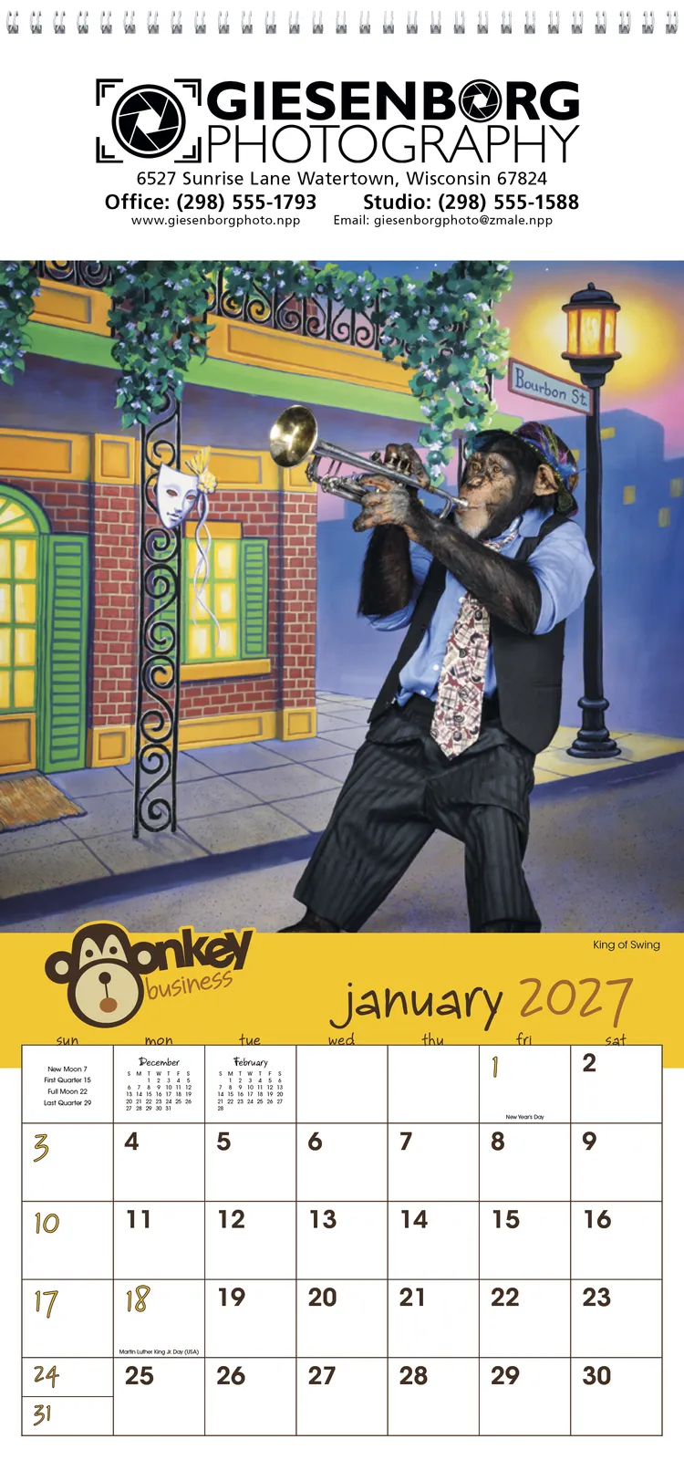 Monkey Business Wall Calendar FSC Paper - 19 x 9 in - product view 2
