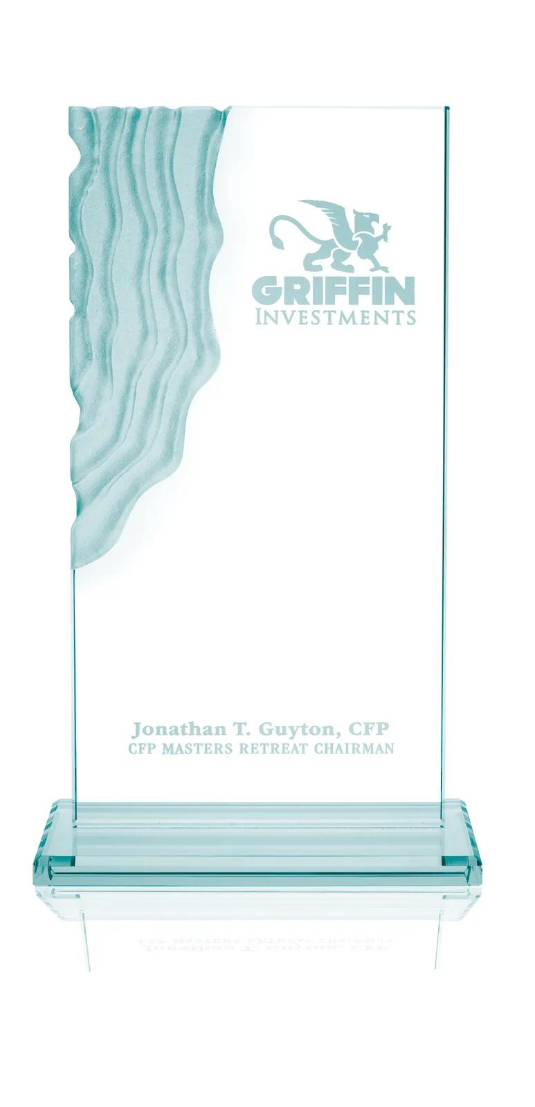 Waterfall Jade Glass Award Sculpted Design - 12.5 x 7 in - product view 3