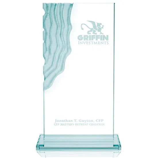 Waterfall Jade Glass Award Sculpted Design - 12.5 x 7 in