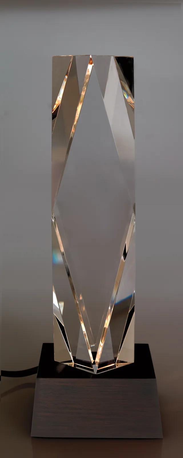 Crystal Award Dramatis Lighted Wood Base Faceted - 9.75 x 2.5 in - product view 2