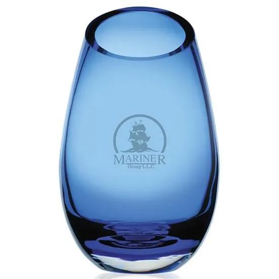 Blue Glass Cairo Vase Award Hospitality Gift - 9 in