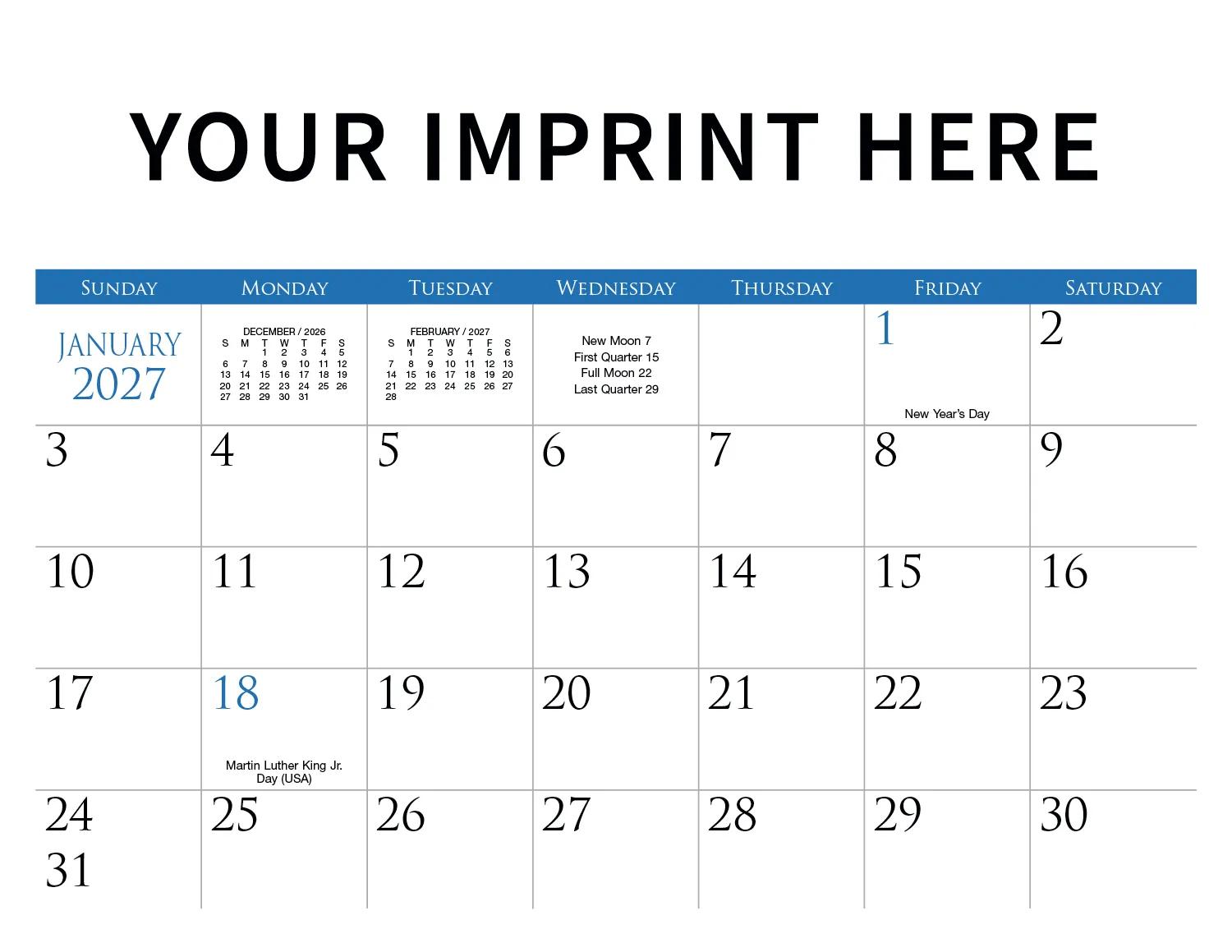 Custom Wall Calendar Stapled FSC Paper - 16.75 x 10.875 in - product view 5