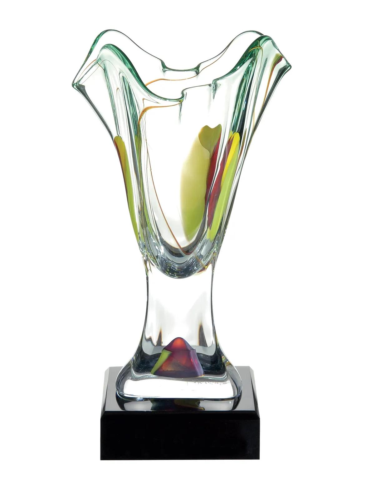 Art Glass Vase Oceanic Design Black Base - 14.5 x 8 x 6 in - product view 2