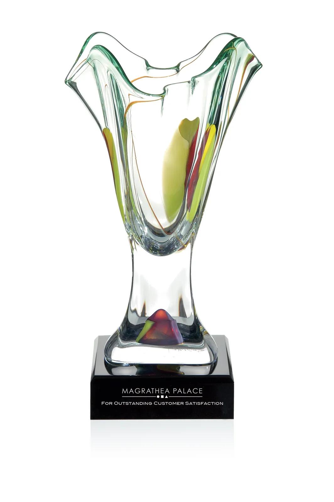 Art Glass Vase Oceanic Design Black Base - 14.5 x 8 x 6 in - product view 3