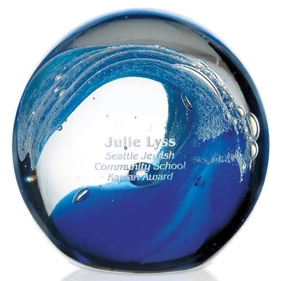 Art Glass Award Wave Design Handcrafted - 3.5 in H