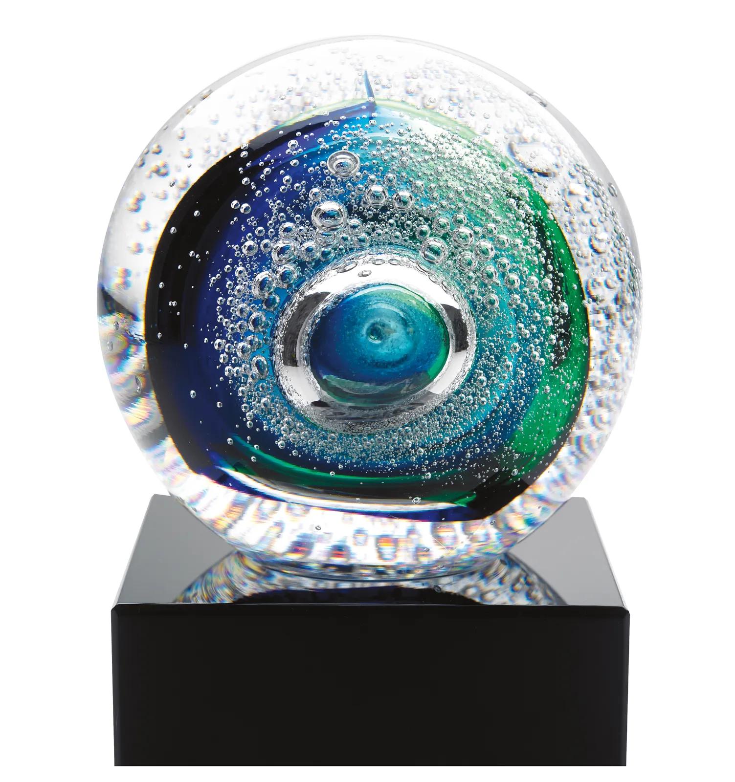 Crystal Award Galaxy Design Handmade Art Glass - 3.125 x 3.125 in - product view 2