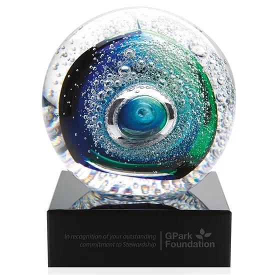 Crystal Award Galaxy Design Handmade Art Glass - 3.125 x 3.125 in