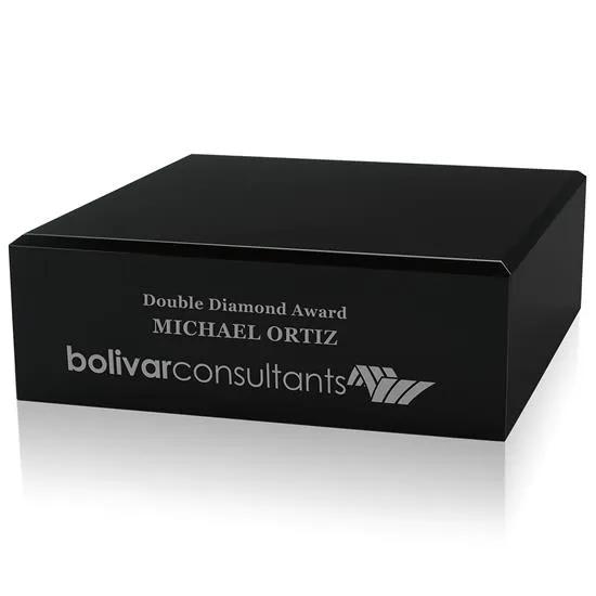 Glass Award Square Black Base Simple Design - 2 x 6 in