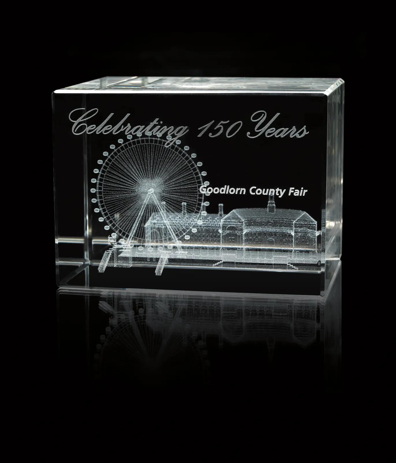 Crystal Block Award Medium 3D Laser Etched - 3.125 x 4.375 in - product view 2
