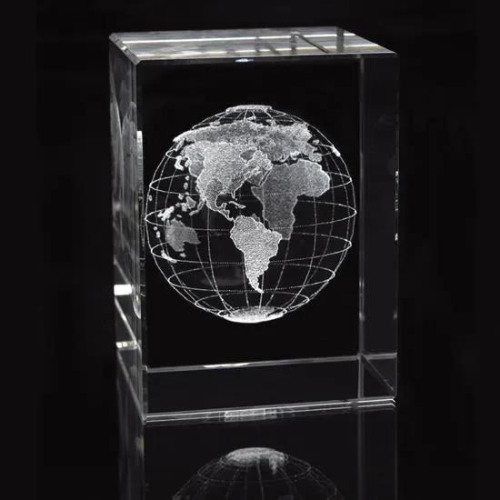 Crystal Block Award Medium Globe Design Stock - 4.375 x 3.125 in