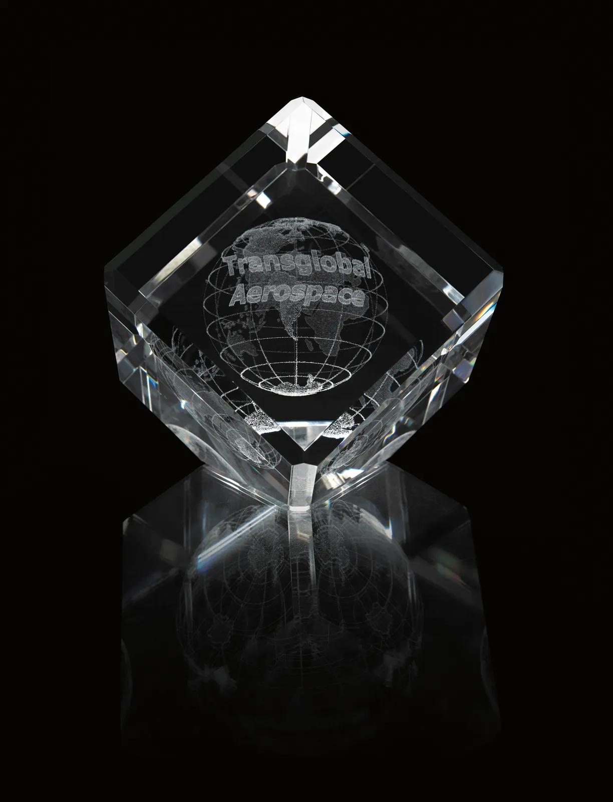 Crystal Cube Award Large Slant 3D Etched - 3.5 x 3.5 in - product view 2